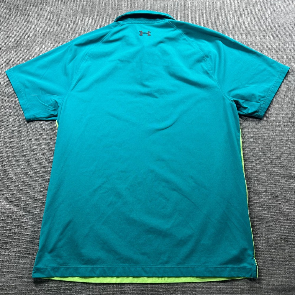 Under Armour Polo Shirt Mens Large Teal Green HeatGear Colorblock Logo - Picture 2 of 9